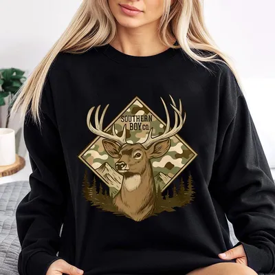 Camo Buck Diamond Youth Sweatshirt Youth Clothes Outdoor Sweatshirt Family Sweatshirt Holiday Sweatshirt Game Day Sweatshirt Fall And Winter Sweatshirt