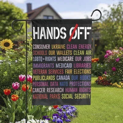 Vertical Garden - Hands Off Social Justice Vertical Garden Flag – Human Rights & Equality Yard Banner Vertical Garden Flag
