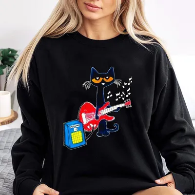 Pete The Cat Baby Graphic Sweatshirt Unisex Cotton Sweatshirt For Kids Fun Guitar Print Casual Daily Wear