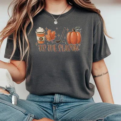 Cute Hockey Mom T-Shirt Tis The Season Fall Pullover Girly Rink Style Cozy Unisex T-Shirt Women