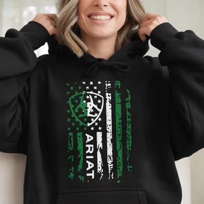 Ariat Black Hoodie, Green Flag Edition Western Streetwear