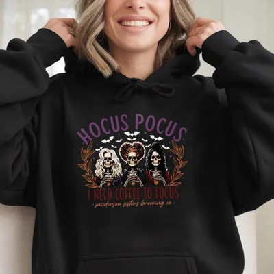 Hocus Pocus I Need To Focus Hoodie Trendy Halloween Graphic Hoodie Casual Outfit Menswear Womenswear Top
