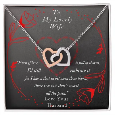 To My Lovely Wife-Two Interlocked Heart Necklace Pendant Interlocking Hearts Necklace