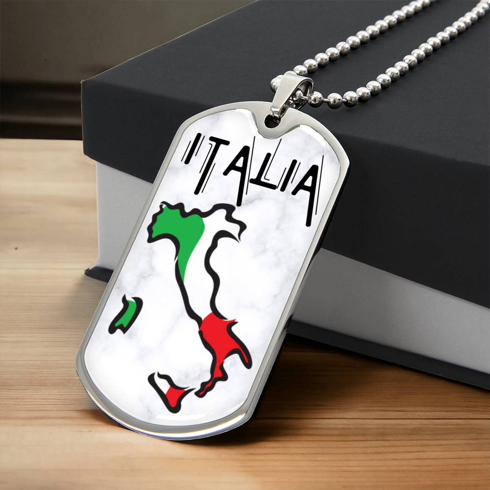 Italia Flag Map Vintage Dog Tag Necklace - Army Tag Necklace, Dog Tag