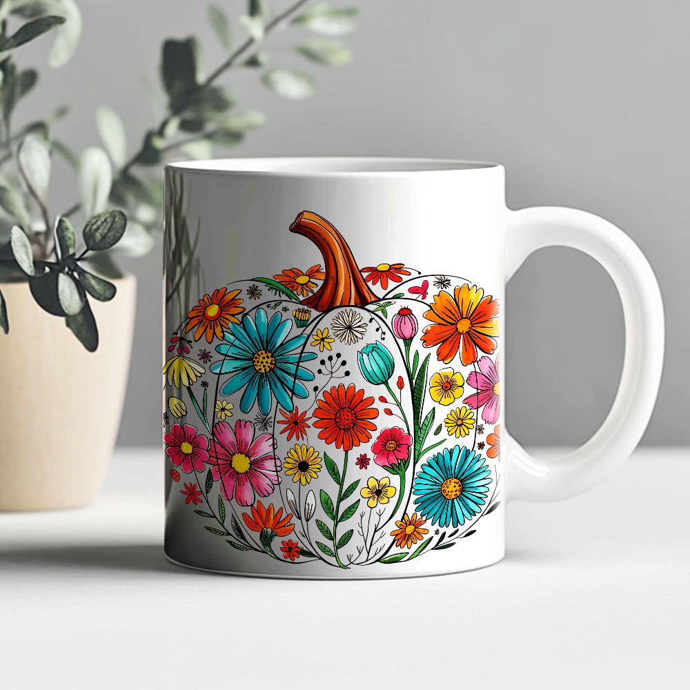 Floral Pumpkin Mug – Cute Fall Coffee Cup with Autumn Design