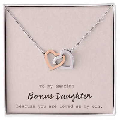 To My Amazing Bonus Daughter - Pink Interlocking Hearts Necklace