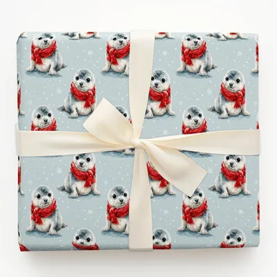 Seal Pup Christmas Joy - Gift Wrap for Christmas, Holidays Wrapping Paper, Christmas Wrapping Paper