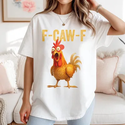 Funny Rooster Meme F Caw F Chicken T-Shirt F Caw F Chicken Humor T-Shirt Silly Farm Animal Graphic Top Menswear Graphic T-Shirt