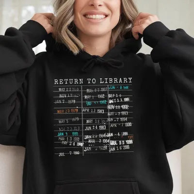 Return To Library Hoodie, Vintage Library Card Book Due Date Hoodie, Bookish Gift For Her Him Reader Author Librarian English Teacher Hoodie