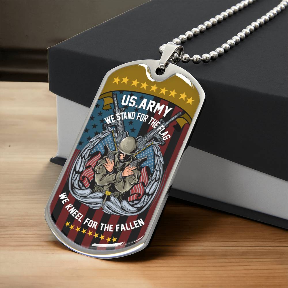 Military Dog Tag Necklace - Us.Armyveteranmemorial We Stand For The Flag We Kneel For The Fallen - Army Tag Necklace, Dog Tag