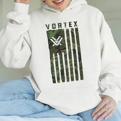 Vortexoptics Camo Flag Logo Hoodie Patriotic Outdoor Hoodie For Hunters Tactical Enthusiasts White Shir