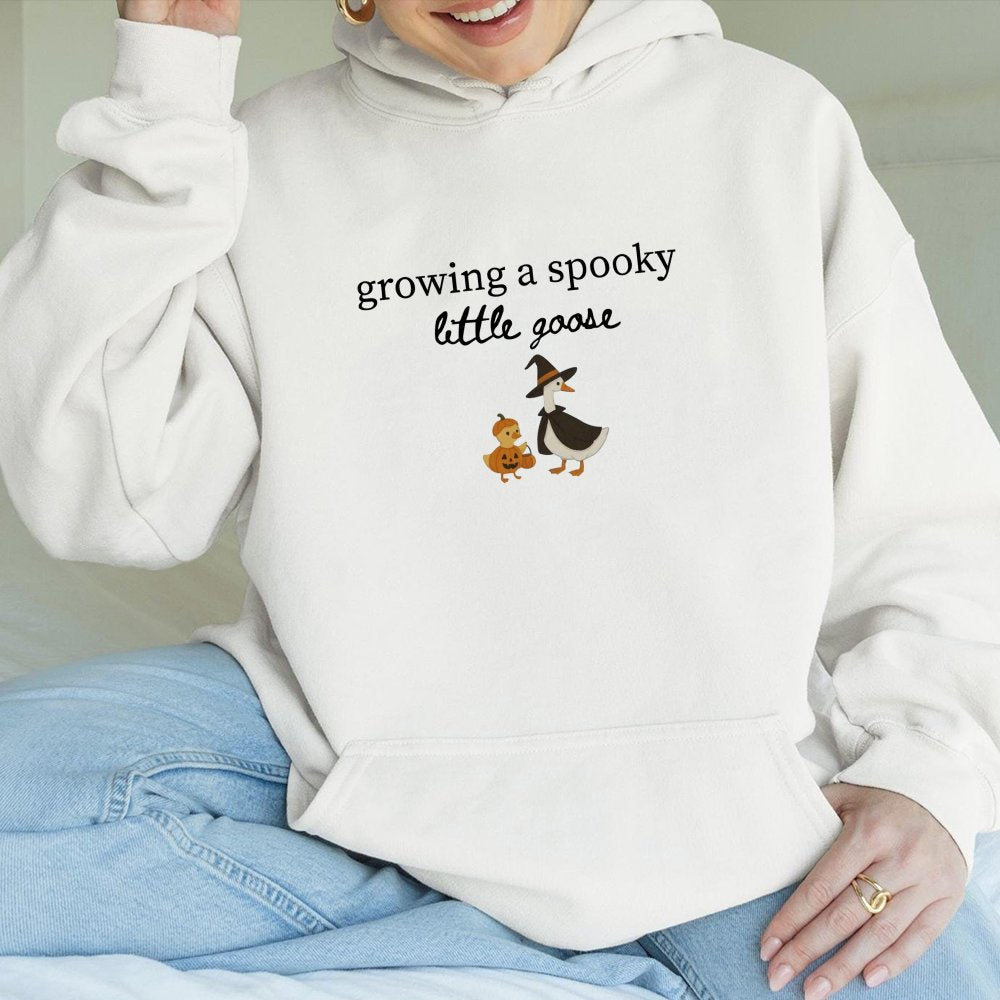 Growing A Spooky Little Goose Hoodie Cute Halloween Goose Pumpkin Chick Fun