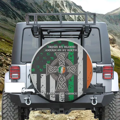 Irish American Heritage Spare Tire Cover - Celtic Cross Flag Distressed Grunge Art Accessory Spare Tire Cover