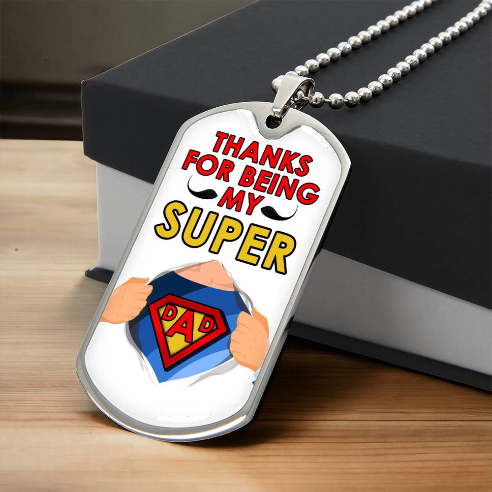 Father's Day Gift-Super Dad Dog Tag- Thanks - Army Tag Necklace, Dog Tag
