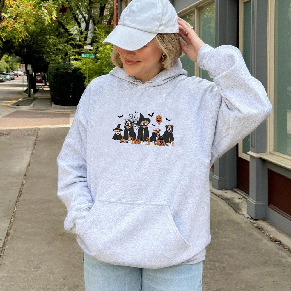 Halloween Bulldog Hoodie Cute Dog Lover Spooky Season Pumpkin Ghost Puppy Retro Fall Funny