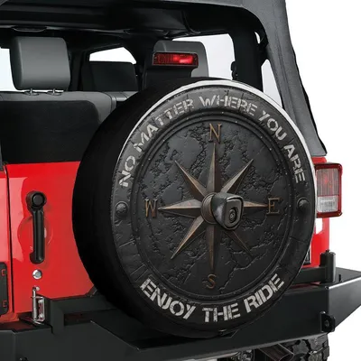 Compass Rose Spare Tire Cover, Motivational Quote Design, Vintage Travel Style, Waterproof Vinyl Wheel Protector Spare Tire Cover