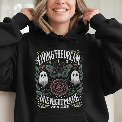 Funny Men S Women S Vintage Graphic Inspired Living The Dream One Nightmare At A Time Graphic Hoodie Halloween 2025