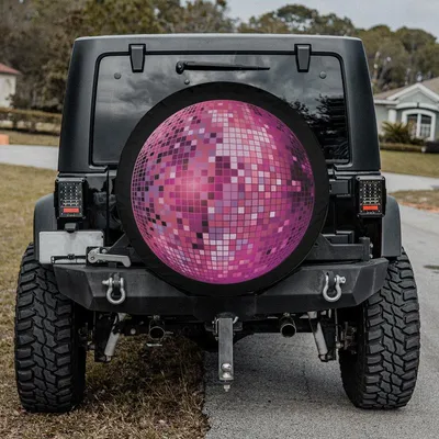 Glittering Pink Disco Ball Spare Tire Cover Retro Party Dance Night Life Decor Spare Tire Cover