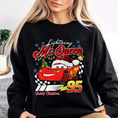 Lightning Mcqueen Christmas Sweatshirt, Cars Christmas Sweatshirt, Xmas Cars Land Sweatshirt, Mcqueen 95 Piston Cup Sweatshirt