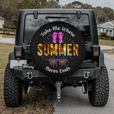 Summer Never Ends Spare Tire Cover, Beach Flip Flop Sunglasses Wheel Protector, Tropical Vacation Car Accessories, Travel Gift Spare Tire Cover
