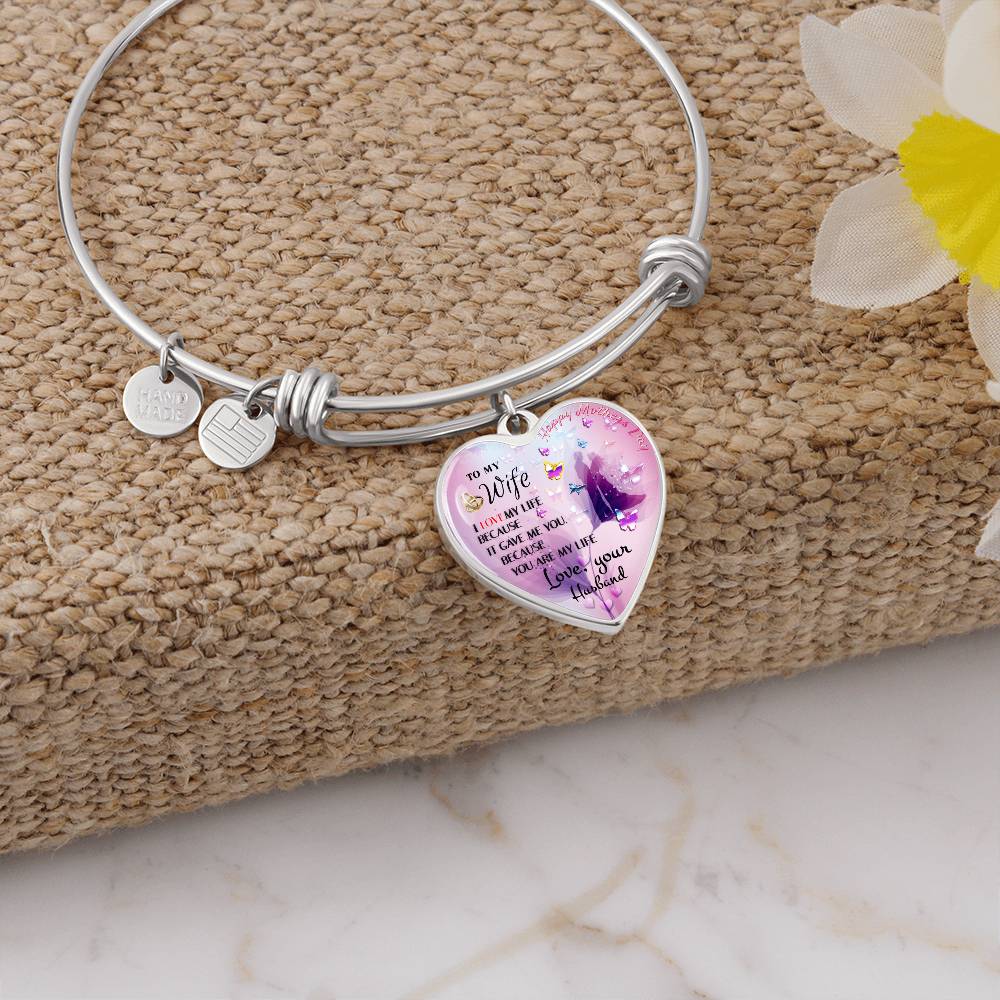 to My Wife - Heart Pendant Bangle Heart Bangle