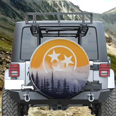 Tennessee Spare Tire Cover, Smoky Mountains Forest View, State Flag Stars Sunset Design, Outdoor Camping Accessories, Universal Fit Suv Campers Spare Tire Cover