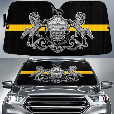 Pennsylvania State Subdued Flag Thin Yellow Line Printed Car Sun Shades Cover Auto Windshield PrintSyde