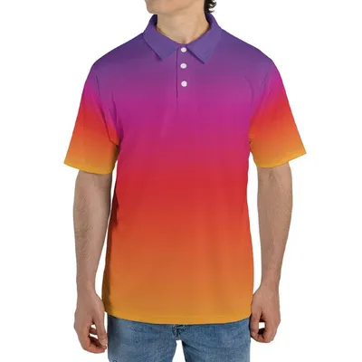 Beach Sunset Polo Polo Shirt, Purple Red Orange Yellow Blend, Warm Color Fade, Artistic Streetwear