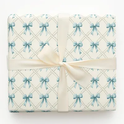 Whispering Blue Bows - Gift Wrap for Christmas, Holidays Wrapping Paper, Christmas Wrapping Paper