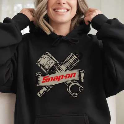 Snap On Hoodie With Engine Parts Graphic Snap On Logo Durable Stylish Hoodie For Mechanics Men'S Hoodie