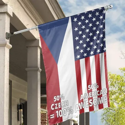 50% American 50% Czech Flag, Proud Heritage Vertical House Flag, Patriotic Family Pride Outdoor Decor Vertical House Flag