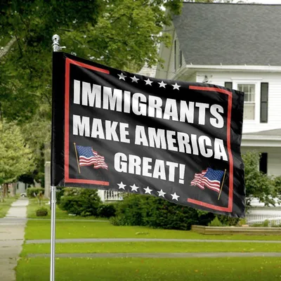 Immigrant Pride House Flag, Make America Great Inclusion Slogan, Patriotic Red, White, And Black Design Horizontal House Flag