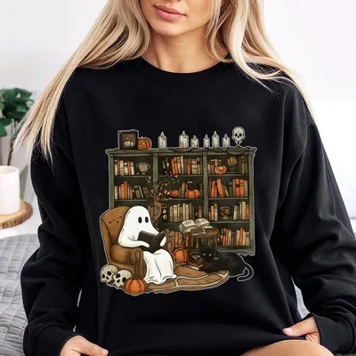 Retro Ghost Reading Books Sweatshirt Sweatshirt Sweatshirt Cute Librarian Ghost Halloween Sweatshirt Boo School Sweatshirt Gift