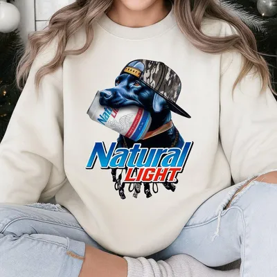 Natural Light Sweatshirt Dog Beer Natty Light Sweatshirt Funny Natural Light Drinking Sweatshirt Vintage Party Graphic Sweatshirt Menswear