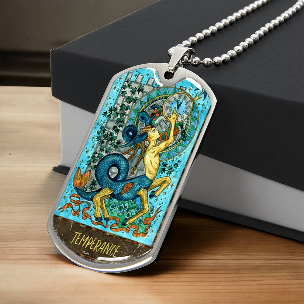 Tarot Card Necklace. Silver Or Gold. For Wiccans, Astrology, Zodiac, Spiritual, Best Friend. Boho. Temperance Card - Army Tag Necklace, Dog Tag