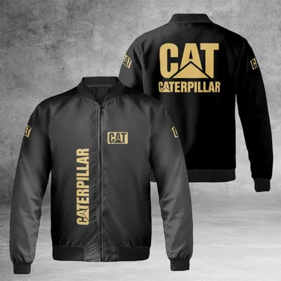 Bomber Jacket,Gold Cat Caterpillar Logo,Workwear Fashion,Heavy Machinery Enthusiast Gift Outerwear Bomber Jacket