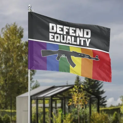 Defend Equality Rainbow Gun Garden Flag, Lgbtq Armed Resistance Pride Yard Decor, Second Amendment Rights Activist Statement Flag Horizontal Garden Flag