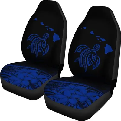 Hawaii Map Plumeria Polynesian Blue Turtle Car Set Covers