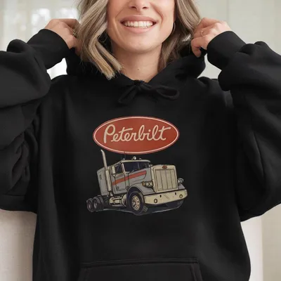 Vintage Peterbilt Style Semi Truck Hoodie Diesel Driver Unisex Trucker Gift Long Haul Highway Outfit