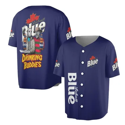 Labatt Blue Drinking Buddies Baseball Jersey, Funny Beer Lovers Baseball Jersey, Horror Movie Bar Outfit For Men And Women
