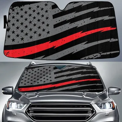 Thin Grey Line American Red Flag Printed Car Sun Shades Cover Auto Windshield PrintSyde