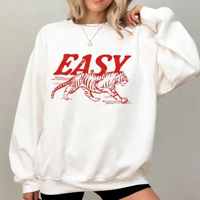 Easy Tiger Sweatshirt Unisex Sweatshirt Vintage Inspired Sweatshirt Trendy Tiger Sweatshirt Retro Festival Clothing Sweatshirt Boho Hippie Clothes