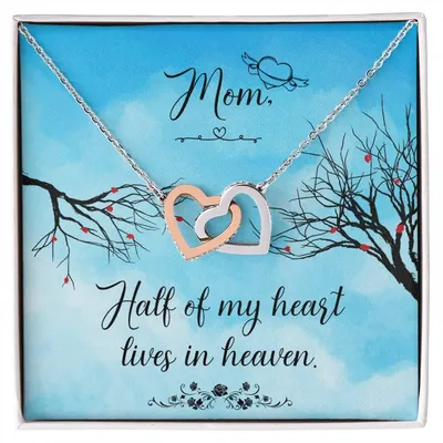 Mom Half Of My H Heart - Lives In Heaven - Interlocking Heart Necklace Interlocking Hearts Necklace