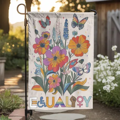 Vertical Garden - Equality Garden Flag, Diversity Inclusion & Equal Rights Yard Sign, We Believe All Are Welcome Here, Progressive Values Porch Door Hanger Vertical Garden Flag