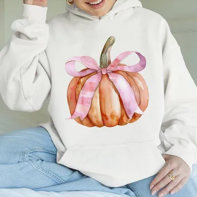 Pumpkin Coquette Bow Hoodie – Cute Pink Bow Pumpkin Halloween Pullover