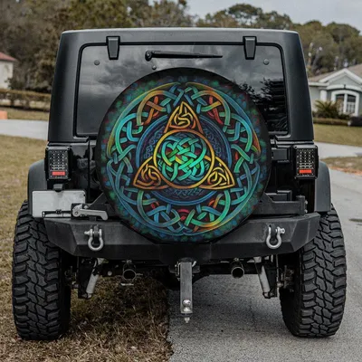 Celtic Knot Spare Tire Cover, Triquetra Spiritual Symbol Design, Waterproof Vinyl Wheel Protector Spare Tire Cover