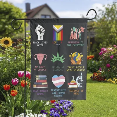Vertical Garden - Progressive Garden Flag With Activist Messages, Equality And Kindness Yard Sign,Lgbtq Pride, Feminist Flag, Science Is Real, Political Decor Vertical Garden Flag
