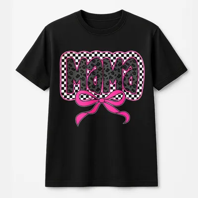 Glitter Pink Mama Coquette Bow T-Shirt,Mama Checkered T-Shirt,Mama Varsity,Mother'S Day,Fabric Soft Top