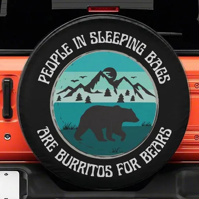 Burritos For Bears Spare Tire Cover - Funny Camping Quote Bear Silhouette Spare Tire Cover