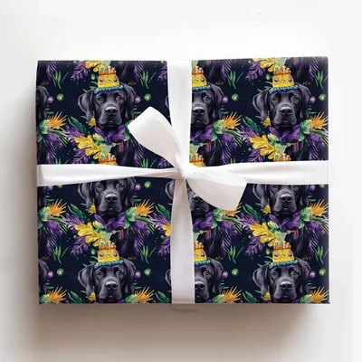 Mardi Gras Black Lab - Gift Wrap for Christmas, Holidays Wrapping Paper, Christmas Wrapping Paper
